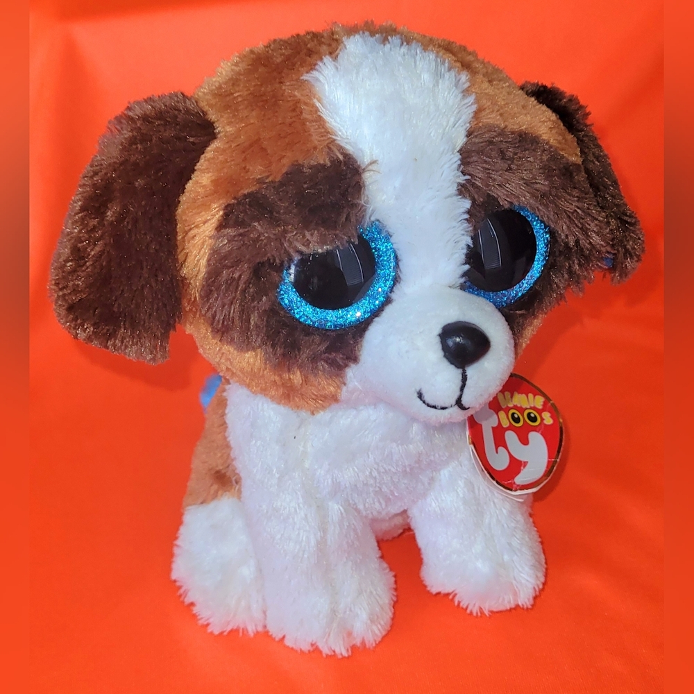 Ty Plush Dog with Brown and White Fur DUKE BEANIE BOO